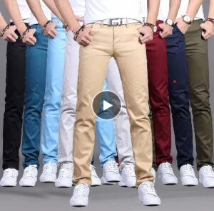 Casual Pants Men Cotton Slim Fit Chinos Fashion Trousers Male