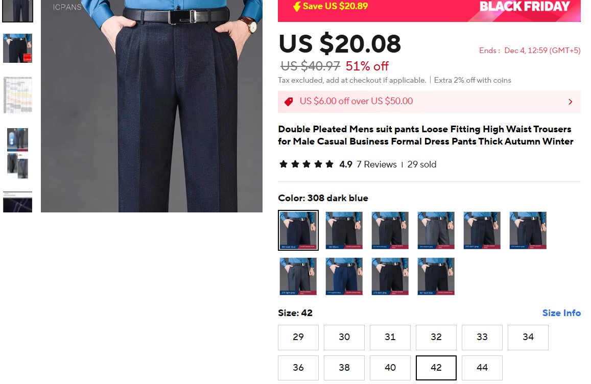 Double Pleated Mens suit pants Loose Fitting High Waist Trousers