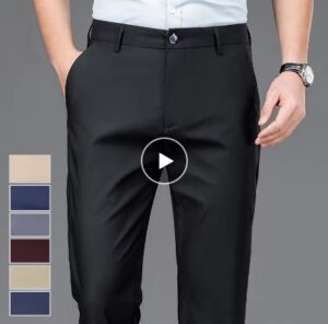 Korean Male Pants Stretch Solid Black Men’s Trousers Office