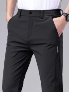 Men’s casual pants, semi elastic waistband, nylon ice silk