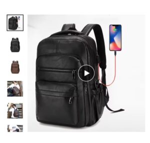 High Quality USB Charging Backpack Men PU Leather Bagpack