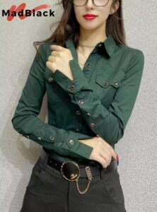 MadBlack New Spring Women’s Green Shirt for Autumn