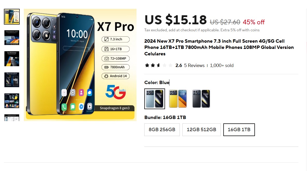 New X7 Pro Smartphone 7.3 inch Full Screen 4G-5G Cell Phone