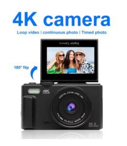 4K Digital Camera for Photography and 18X Digital Zoom