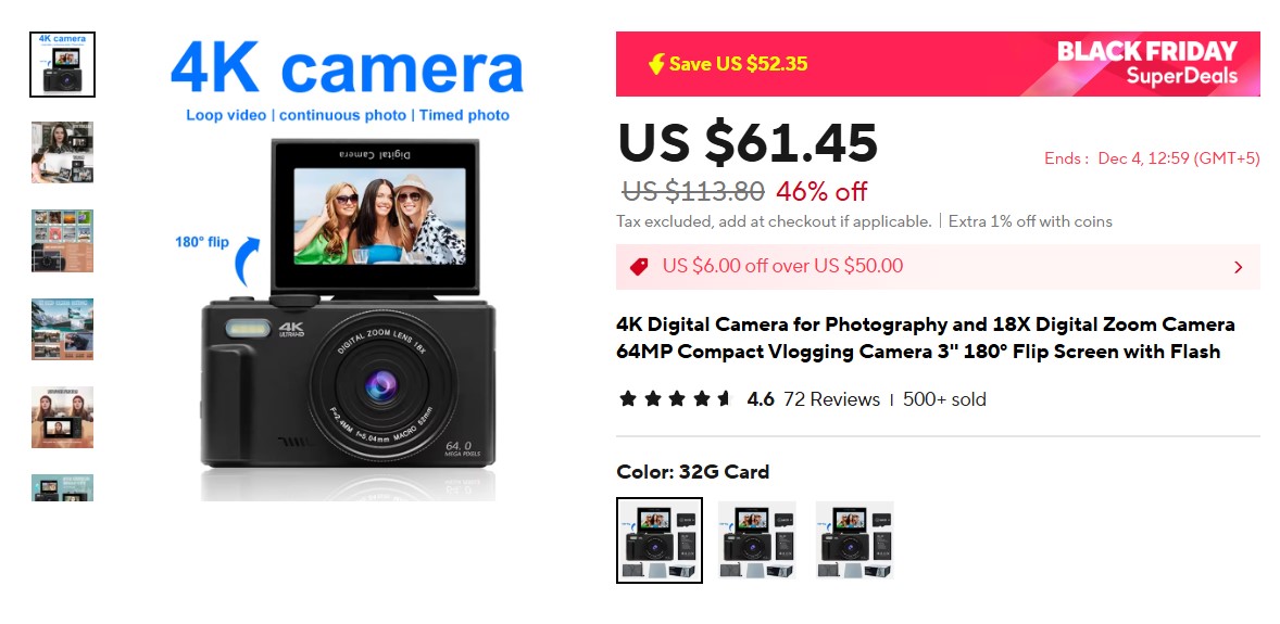 4K Digital Camera for Photography and 18X Digital Zoom Camera