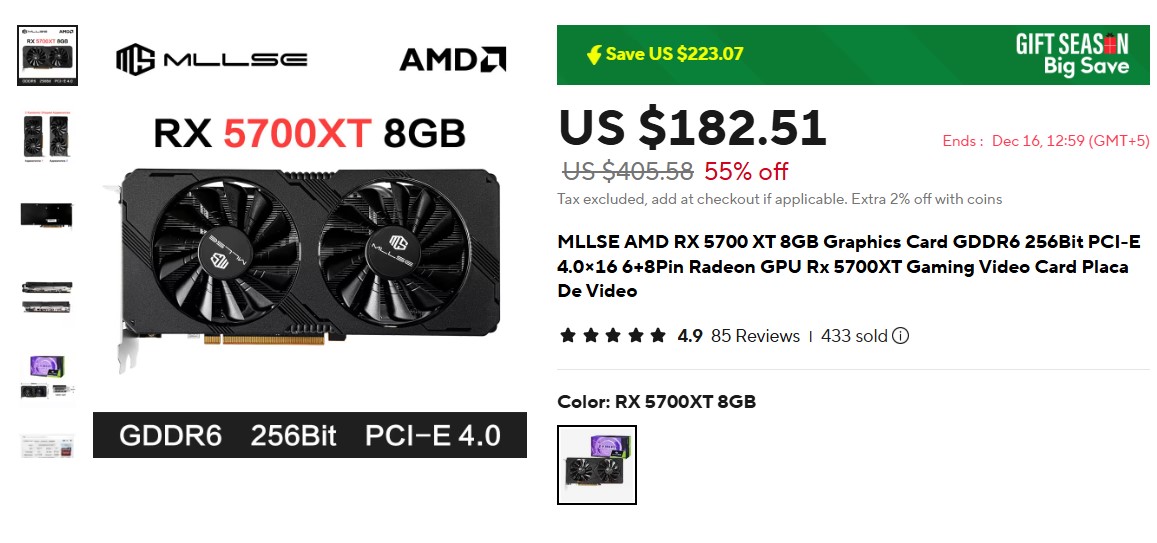 AMD RX 5700 XT 8GB Graphics Card GDDR6