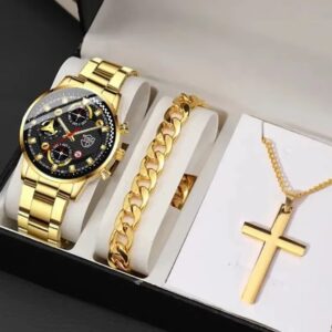 DEYROS 3pcs Set Luxury Mens Stainless Steel Watches Fashion