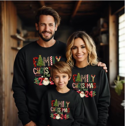 Black Print Matching Sweatshirt For Christmas Day 2024