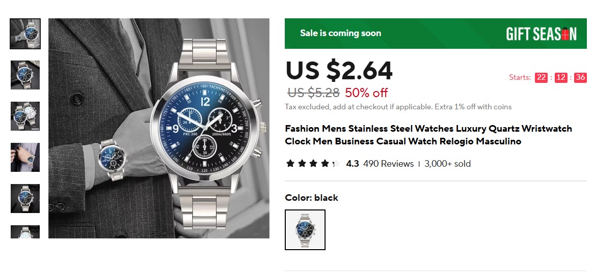 Fashion Mens Stainless Steel Watches Luxury Quartz