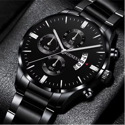 Fashion Men’s Watches Luxury Black Stainless-Steel Quartz