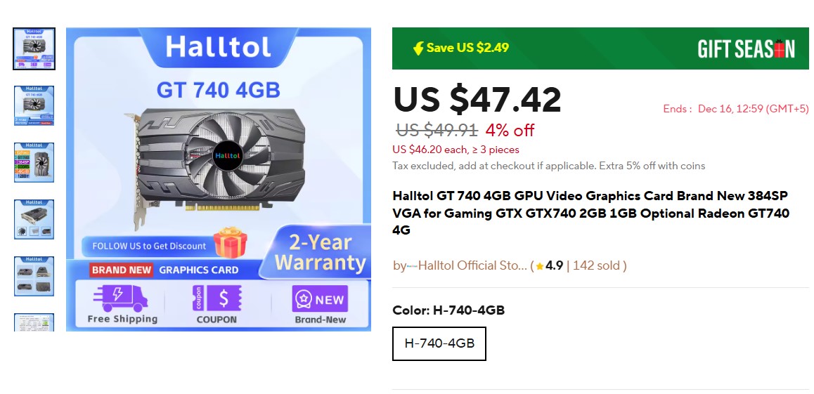 Halltol GT 740 4GB GPU Video Graphics Card