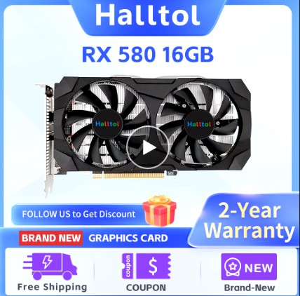 Halltol RX 580 16GB Brand New Gaming Graphics Card GDDR5