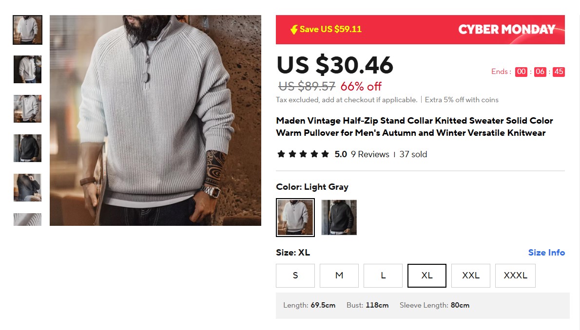 Maden Vintage Half-Zip Stand Collar Knitted Sweater