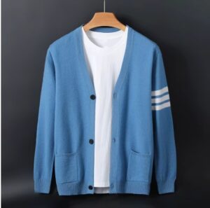 Men's V-Neck Autumn and Winter Loose Casual Jacket Fashion Color Stripe Large Size Sweater 2