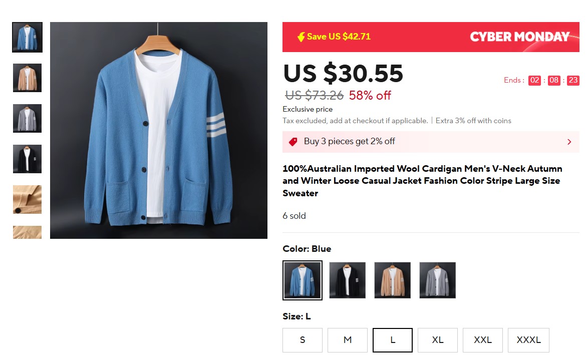 Australian Imported Wool Cardigan Men's V-Neck Autumn and Winter Loose Casual Jacket 