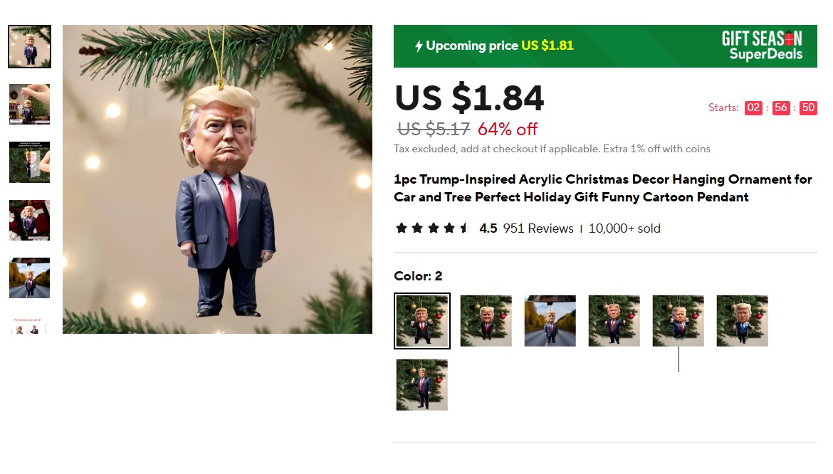 Trump-Inspired Acrylic Christmas Decor Hanging Ornament for Car