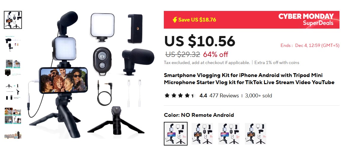 Vlogging Kit for iPhone Android with Tripod