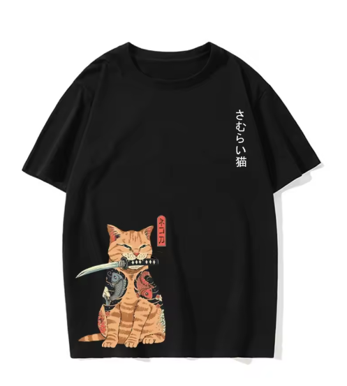 Animal Cat Print Men’s T-Shirt Harajuku Cute Loose Short Sleeve Top Casual Fashion Simple T-Shirt European Size Men’s Summer Top