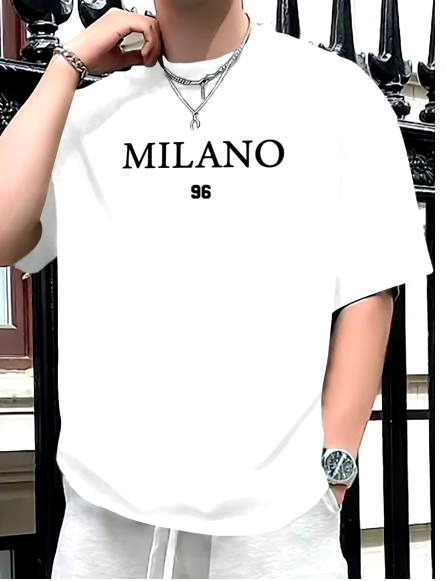 MILANO 96 letter printed slim fit casual sports round neck short sleeved T-shirt top